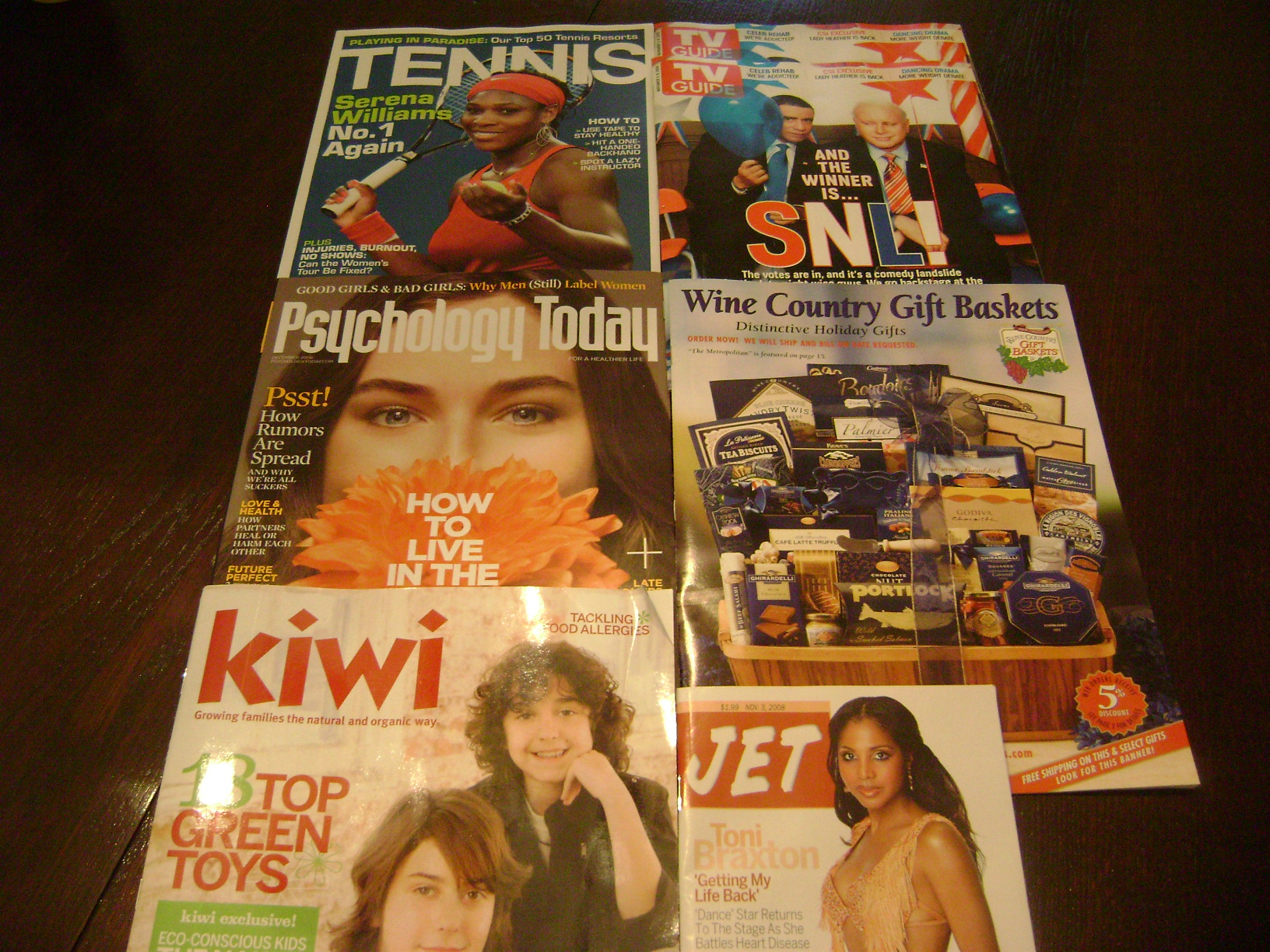 TV Guide, tennis, Jet, Kiwi, Psychology, Wine country