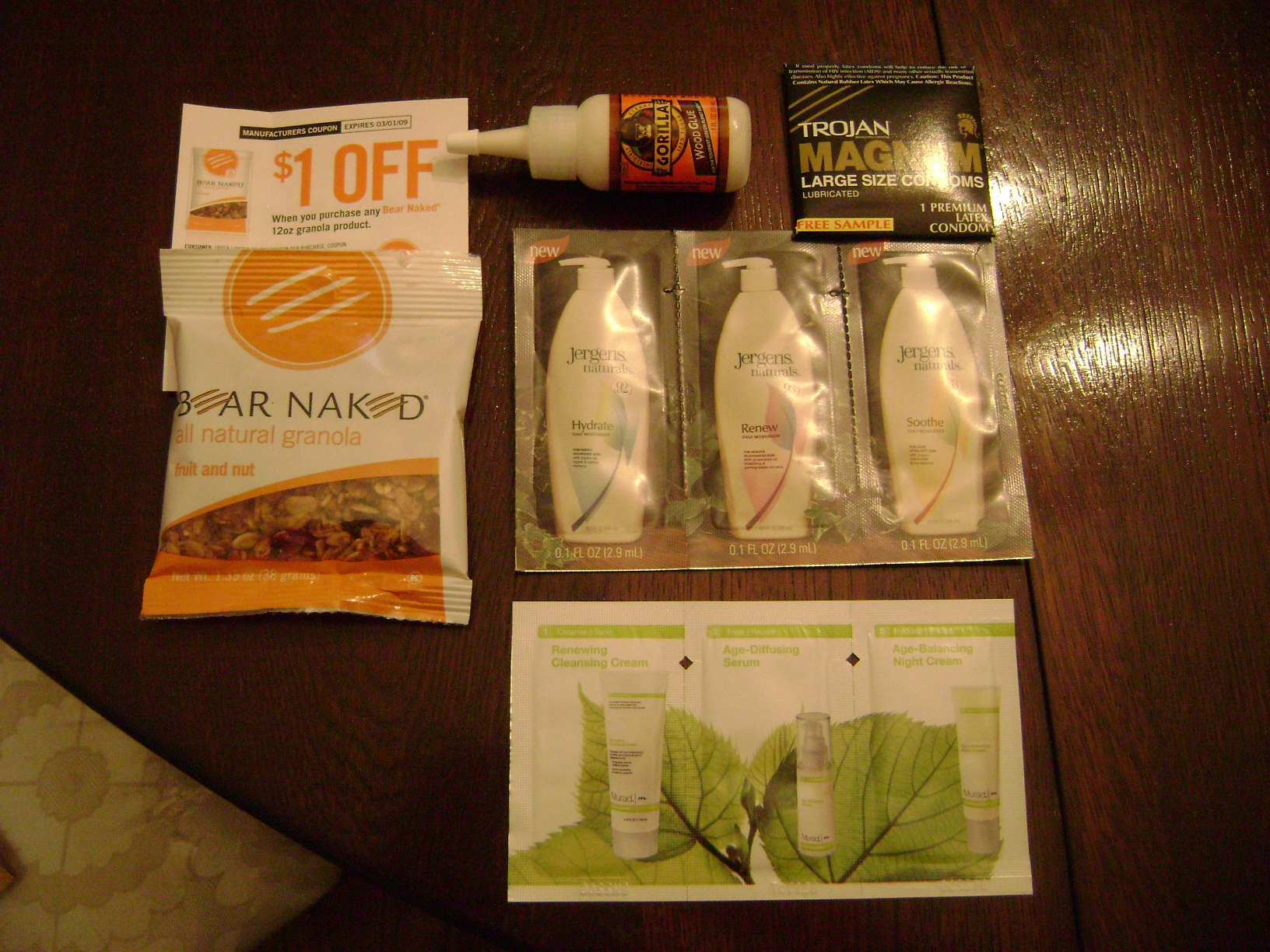 bear naked granola, jergens, murad, trojan, gorilla glue